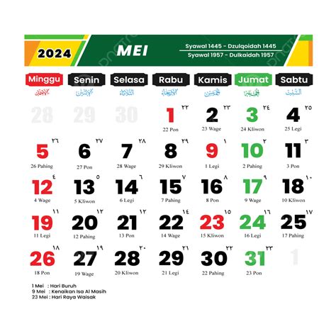 kalender mei 2024 tanggal merah